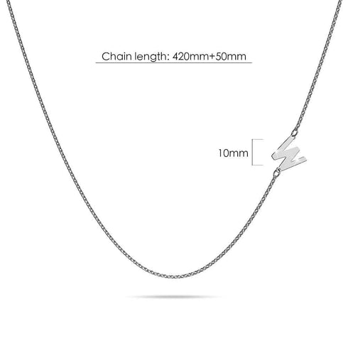 Bold Alphabet Letter Initial Charm Necklace in White Gold Tone